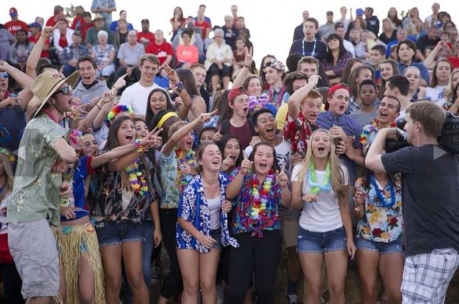La salle showing their school spirit while dressed  appropriately for the schools Hawaiian theme at the Parkrose vs. La Salle game