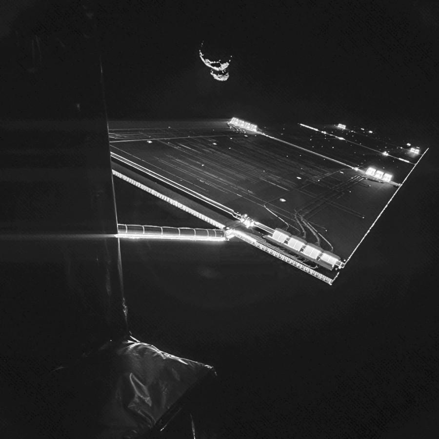 Above is a photo that the German satellite Rosetta took of the comet 67P that it is now orbiting. A probe sent from Rosetta was launched on November 12 and has landed on the surface.