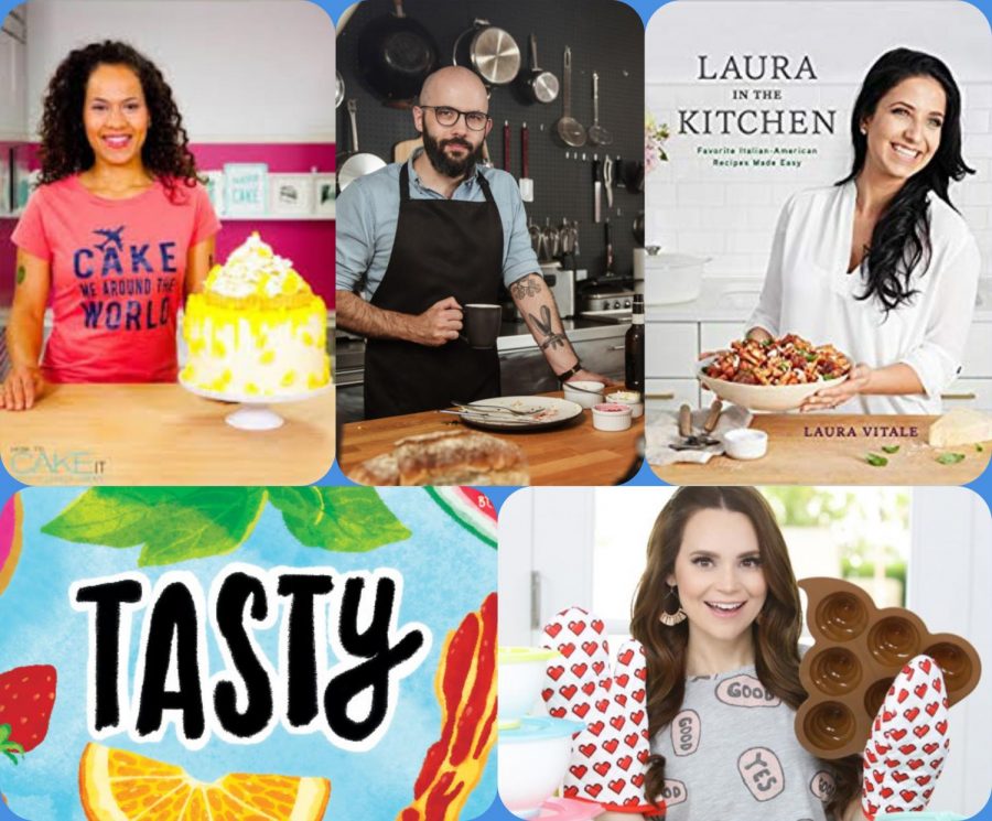 (Clockwise from top left) How to Cake It, Binging with Babish, Laura in the Kitchen, Nerdy Nummies, and Tasty are popular cooking channels on YouTube.