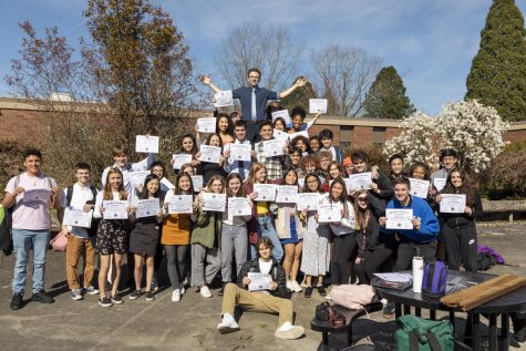 Thursday, March 12 was the last day that the Class of 2020 would be on campus as students, although at the time, digital learning had been announced for only the next two weeks of school. Just in case, a group of seniors held a 'fake graduation' in the courtyard after school.