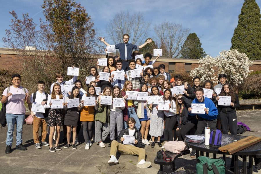 Thursday, March 12 was the last day that the Class of 2020 would be on campus as students, although at the time, digital learning had been announced for only the next two weeks of school. Just in case, a group of seniors held a fake graduation in the courtyard after school.