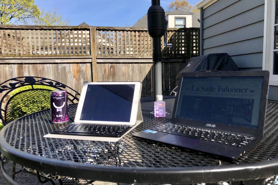 Assistant Editor Olivia Galbraith works from her backyard.