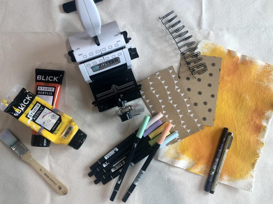 A few of Olson’s art supplies she uses to create her own paper planners.