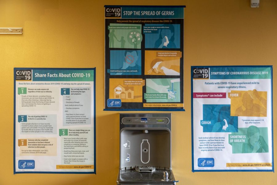 Before the shift to distance learning in March of 2020, posters about COVID-19 prevention were displayed around the school.