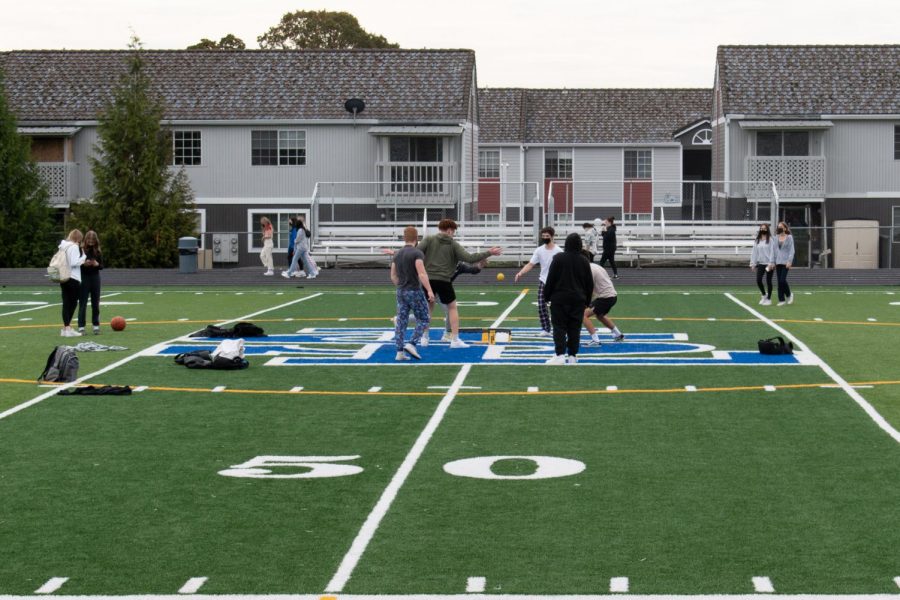 Students played Spikeball on the field during the second session of flex time.