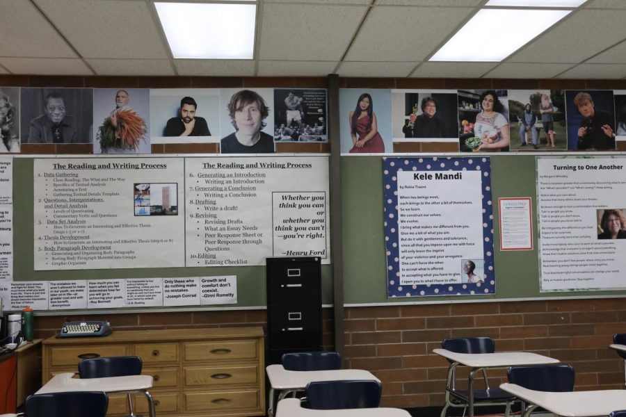 Mr. Larson decided to fill a portion of his wall with the faces of people he admires and from different backgrounds. “I want my students to see someone that looks like them or thats reflective of their experience,” he said.