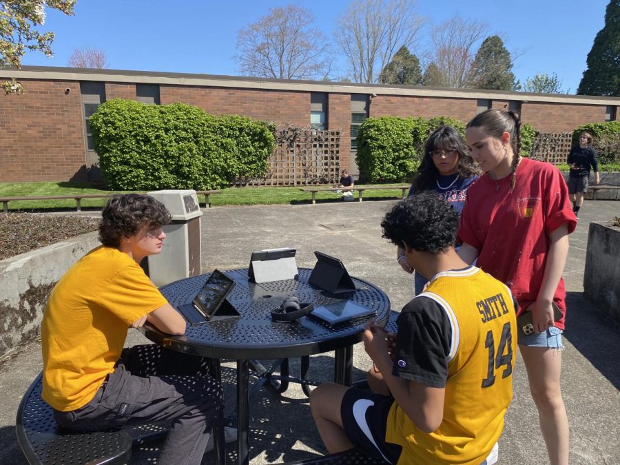As warm weather approaches, students get to study outside in the courtyard.