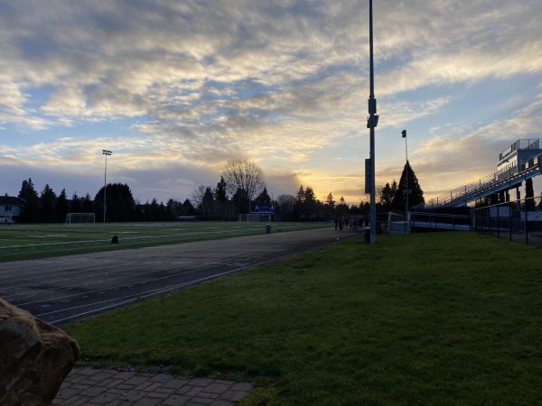 The first practice of the track and field season concludes with a beautiful sunset.