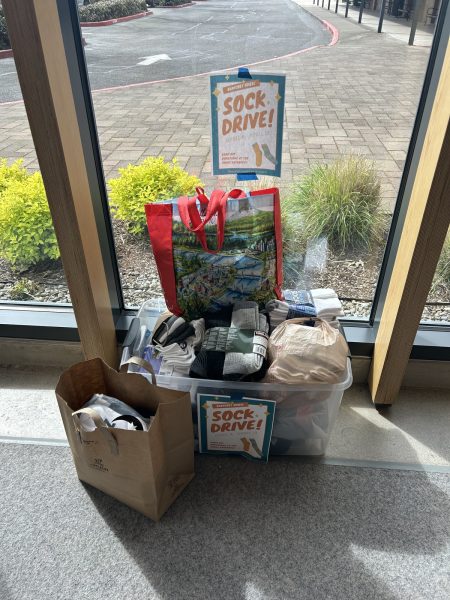 Seniors Lauren Baker and Annie Page, two Blanchet House ambassadors, organized a sock drive.
