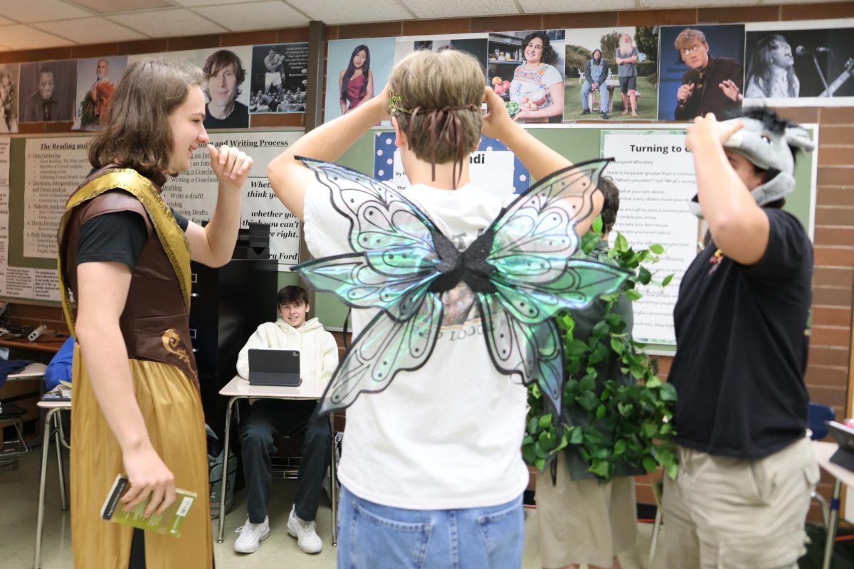 With the help of Mr. Larson, students dress themselves in Shakespearean attire, bringing A Midsummer Night’s Dream to life. 