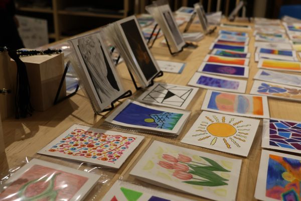 Many works of art were featured at this year’s art showcase and sale, including ceramics, greeting cards, and prints of photography and fine art pieces. 