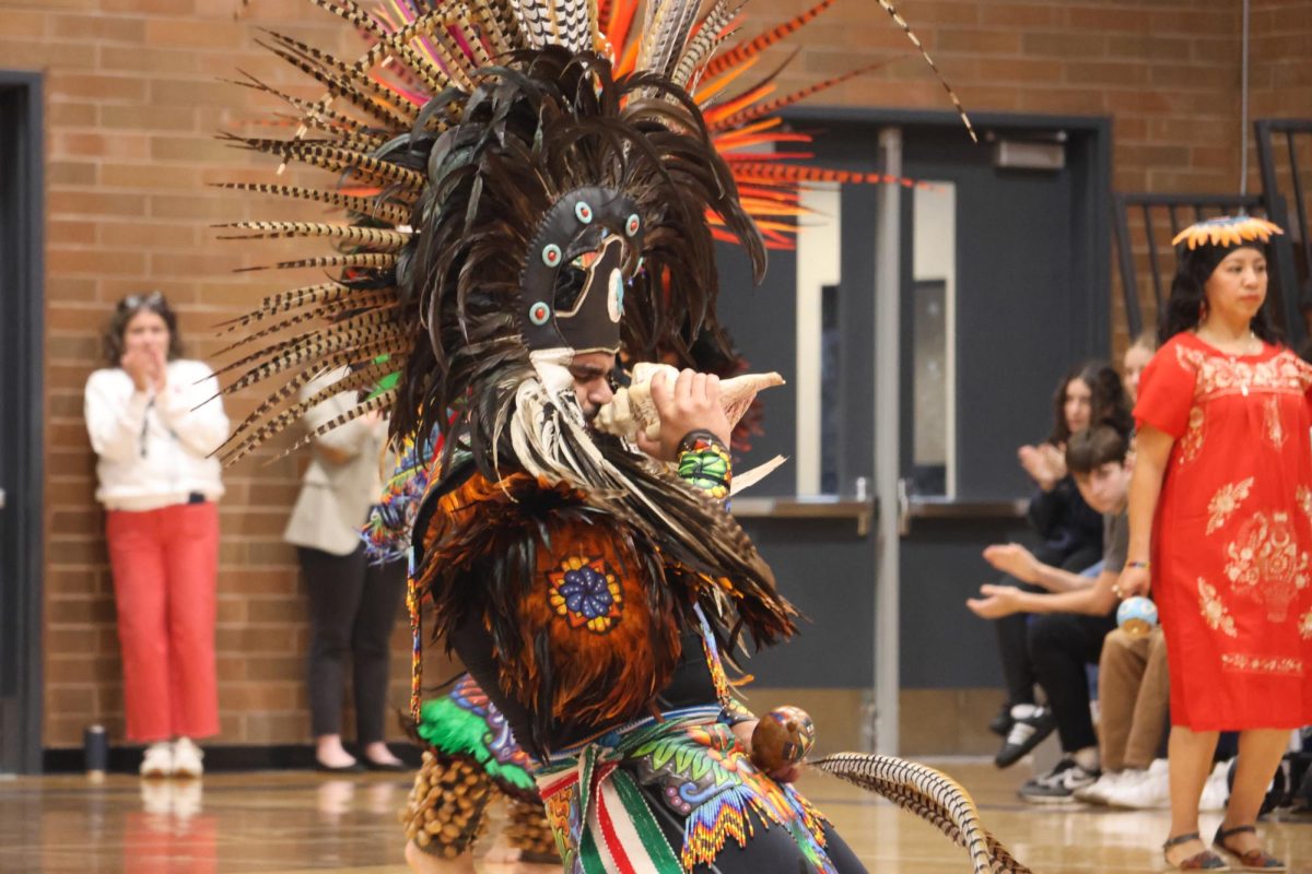 Performers from the Danza-Azteca troupe Ollin Yollitzli PDX illustrated an aspect of Latiné/Hispanic culture through music, costumes, and dance at the assembly on Friday, Sept. 27. 