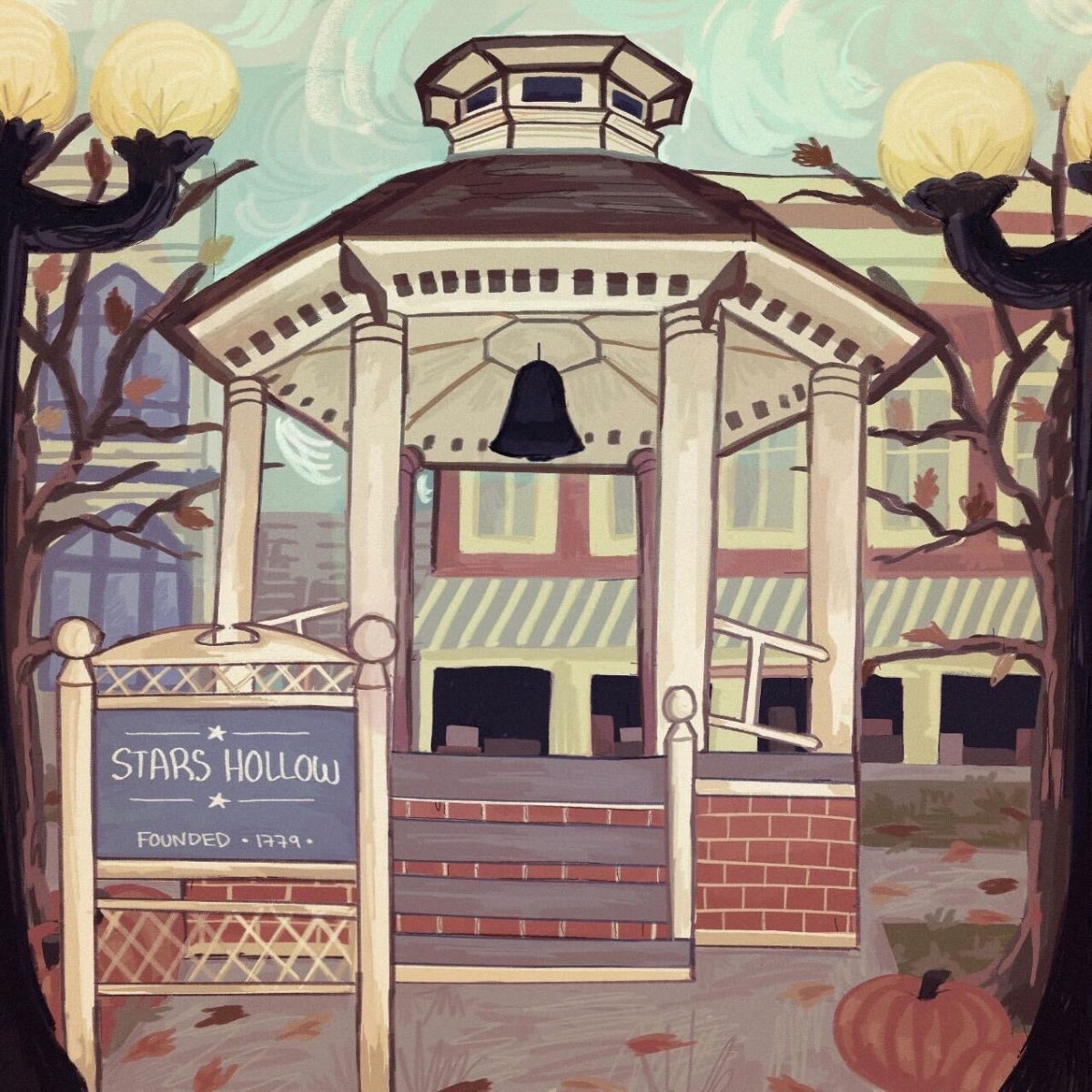 A sketch of the town center gazebo in Stars Hollow, Connecticut.