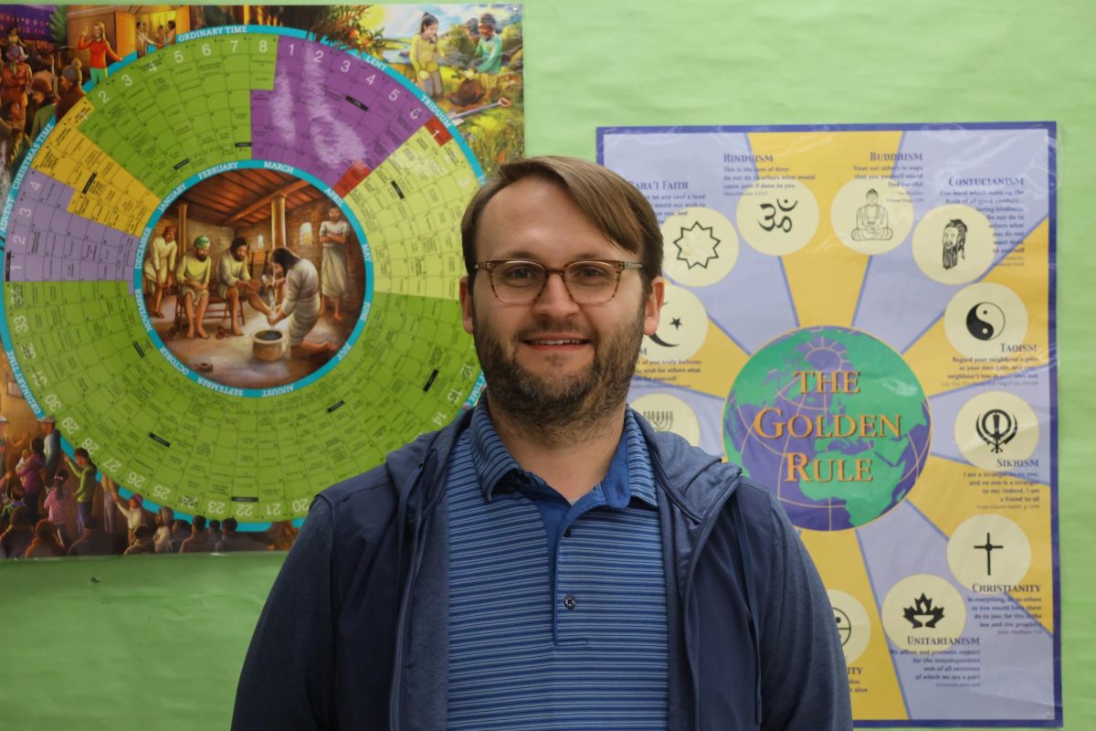 Religion teacher Mr. Noah Banks finds having a unique teaching style to be a valuable asset to his classroom. He feels that it’s important to be genuine and true to yourself while teaching.
“I must be myself when I’m teaching. I can’t be somebody else,” he said.